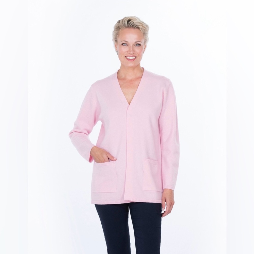 NWT Ritva Falla Finland Norkko Merino Wool Cardigan Pink XL Scandi Minimalist
